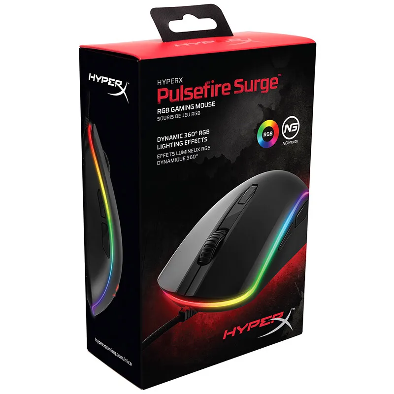 Игровая мышь kingston HyperX Pulsefire Surge RGB Lighting 16000 dpi мышь Pixart 3389 сенсор динамический 360 ° RGB эффекты игровая мышь
