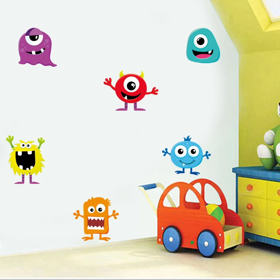 Little Cartoon Monster Window Decals Modern Wall Art Wallpaper For Fridge Home Decor Vinyl Wall Sticker For Kids Nursery Bedroom (3)