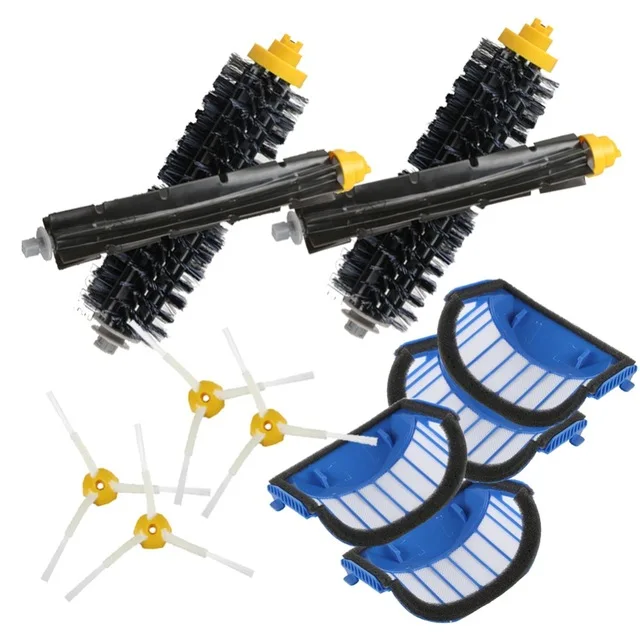

4* Blue AeroVac Filter+2set Beater Brush +4*side brush Suitable for replacement iRobot Roomba 600 Series 620 630 650 660 Etc.