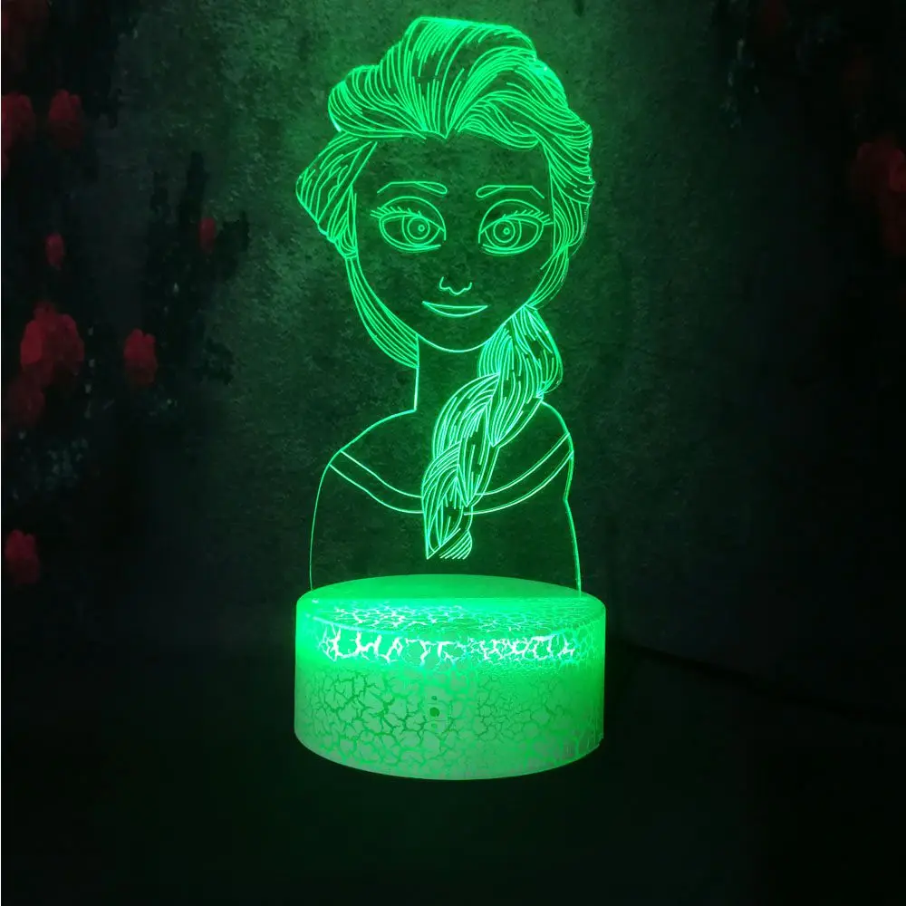 3D LED Crack Night Light Cute Girl Gift Elsa Lava Lamp Snow Queen Figure Lampara Touch Change Bedroom Christmas NewYear Gift DIY