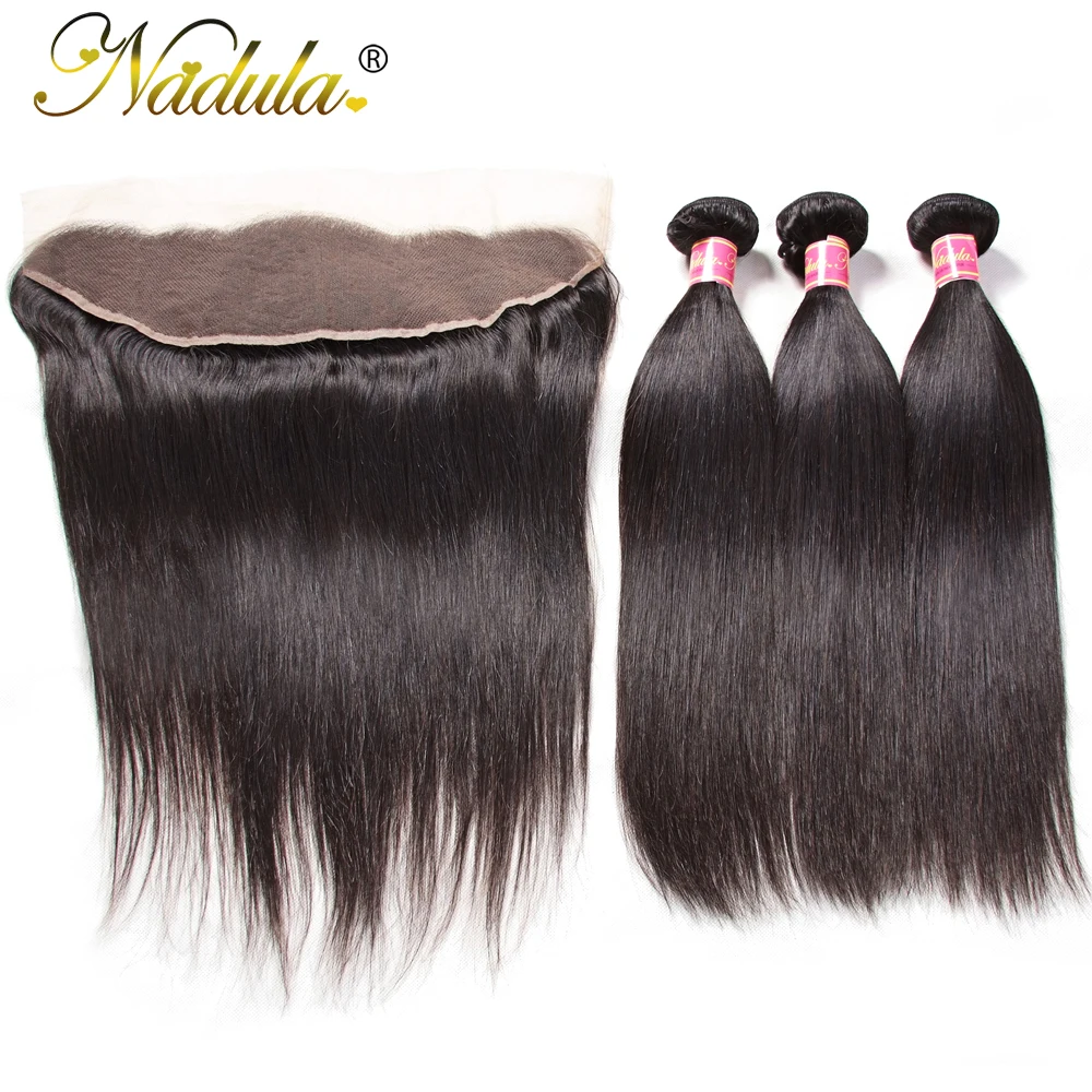 

Nadula Hair 3 Bundles With Frontal Peruvian Straight Human Hair Extensions 13*4 lace Closure Remy Hair Natural Color