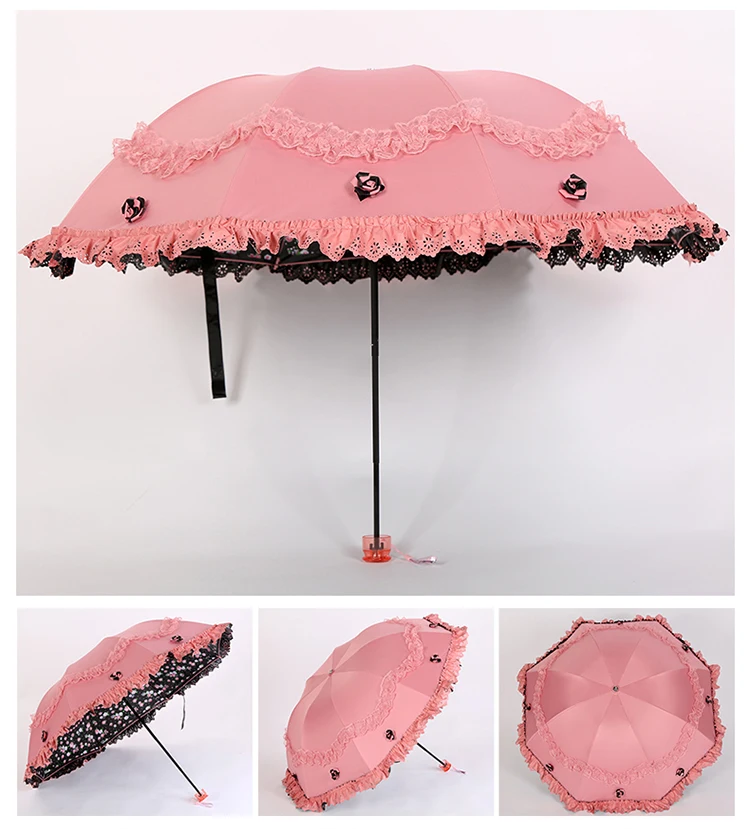 Korea Small Fresh Umbrellas Umbrella Rain Woman Folding Female Princess Sunscreen Lace Sun Umbrella UV Protection Goddess