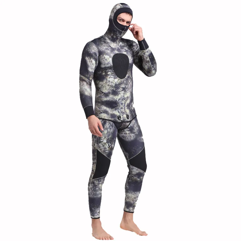 Sbart 3 мм Мраморный неопреновый комплект из 2 предметов с капюшоном костюмы для подводного плавания мужские цельные костюмы для прыжков+ топы гидрокостюмы для сноркелинга для мужчин t CO - Цвет: 1047 camou