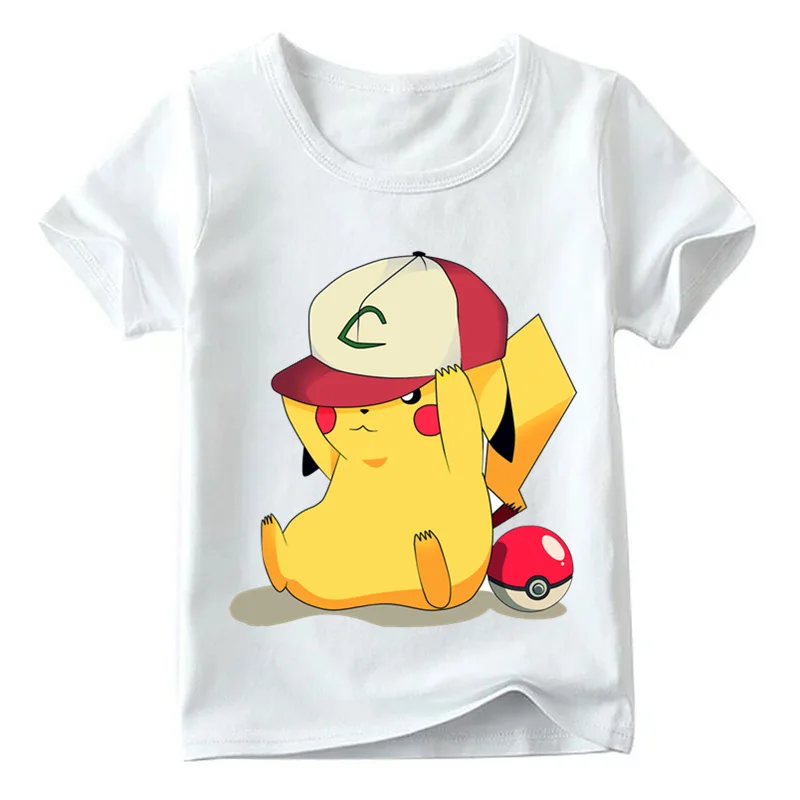 Детская забавная футболка с изображением покемона го Пикачу летние топы с рисунками для маленьких мальчиков и девочек, детская Повседневная Удобная футболка ooo2080