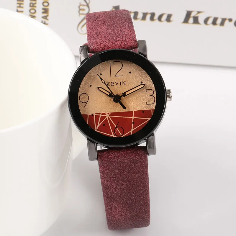 KEVIN Brand Arabic Numbers Lady Style Fashion Women Watch Candy Color Straps Leather Band Retro Dial Lovers Watch