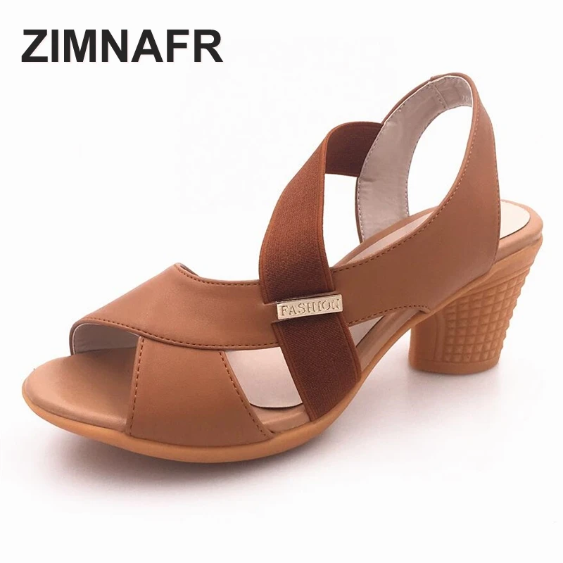 

2017 summer new fish mouth female sandals genuine leather high heel roman sandals rough tendon bottom soft bottom casual sandals
