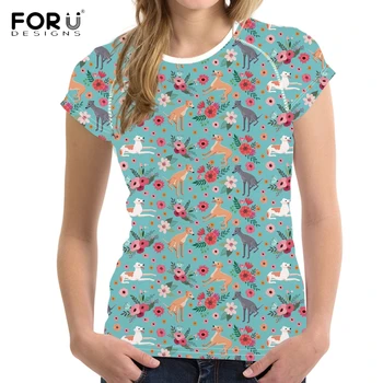 

FORUDESIGNS Cute Puppy Greyhound Flower Print Women Summer T Shirts Fashion Short Sleeve Top T-shirts Casual Teen Girls Tees Fit