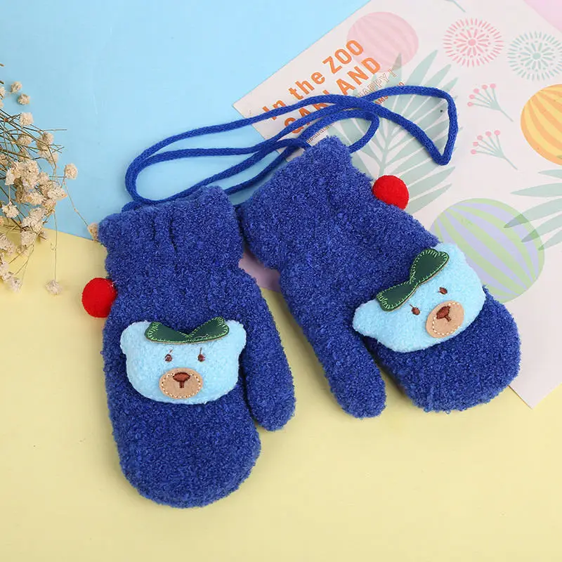 1 пара зимних перчаток для детей ясельного возраста теплые флисовые варежки для девочек и мальчиков - Цвет: Синий