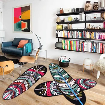 

Modern Rural Pink/Green Feather Ellipse Carpet Anti-slip Washable Children Hallway Mat Soft and Cozy Bedroom Room Rug