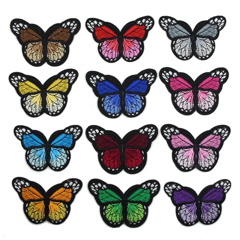 

12color butterfly patch (1set=12pcs) iron on Stripes for clothes Embroidered patches Applique Patches for clothing iron