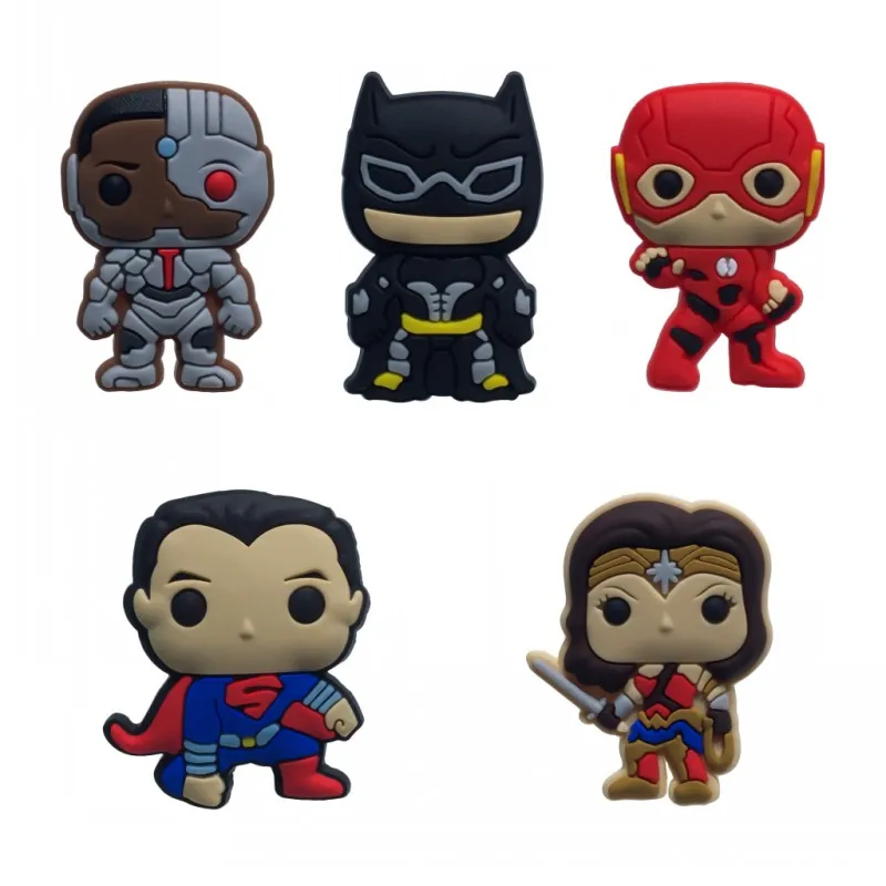 

5pcs Justice League Cute PVC Shoe Charms Flash Batman Superman Accessory Buckles Fit Bracelets Action Figure Croc JIBZ Kid Gift