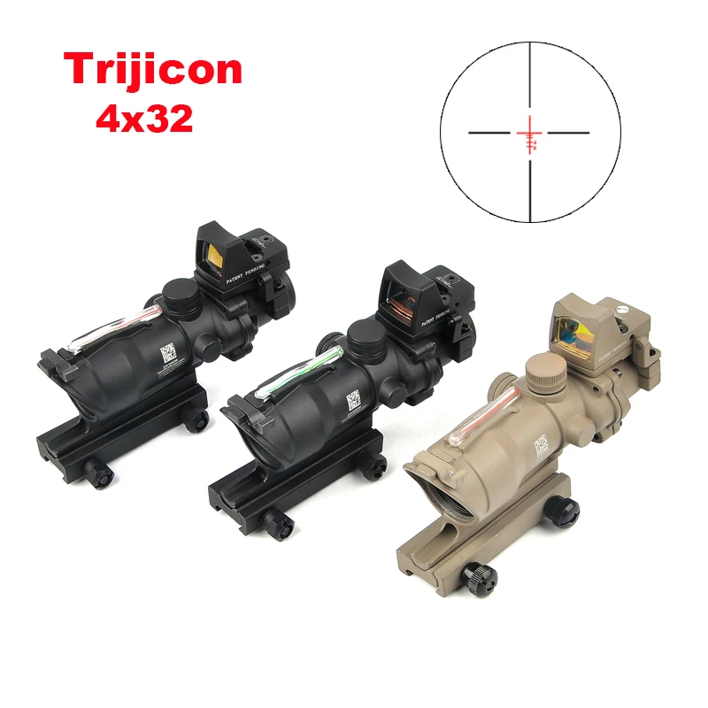 

Trijicon ACOG 4X32 Real Reticle Fiber Optic Scope Red Illuminated Sight With Mirco Red Dot Sight 20mm Rail Hunting Scopes