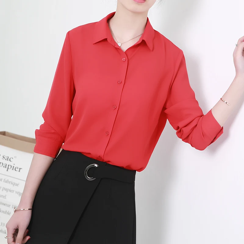 EYM женские рубашки блузки размера плюс с длинным рукавом и стоячим воротником Элегантные женские шифоновые блузки модные офисные Топы Женская сорочка - Цвет: 163208