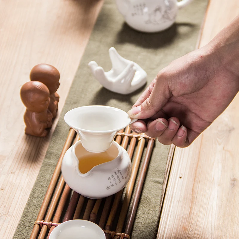 Чайный чайный набор кунг-фу, китайский белый нефрит, Богиня милости, Чайный фильтр, белый фарфор, чайные ситечки D014