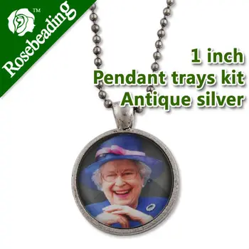

Antique Silver plated pendant tray kit - 25mm Circle Bezel Blanks with Matching Glass Cabochons and 24 Inch Copper Ball Chains