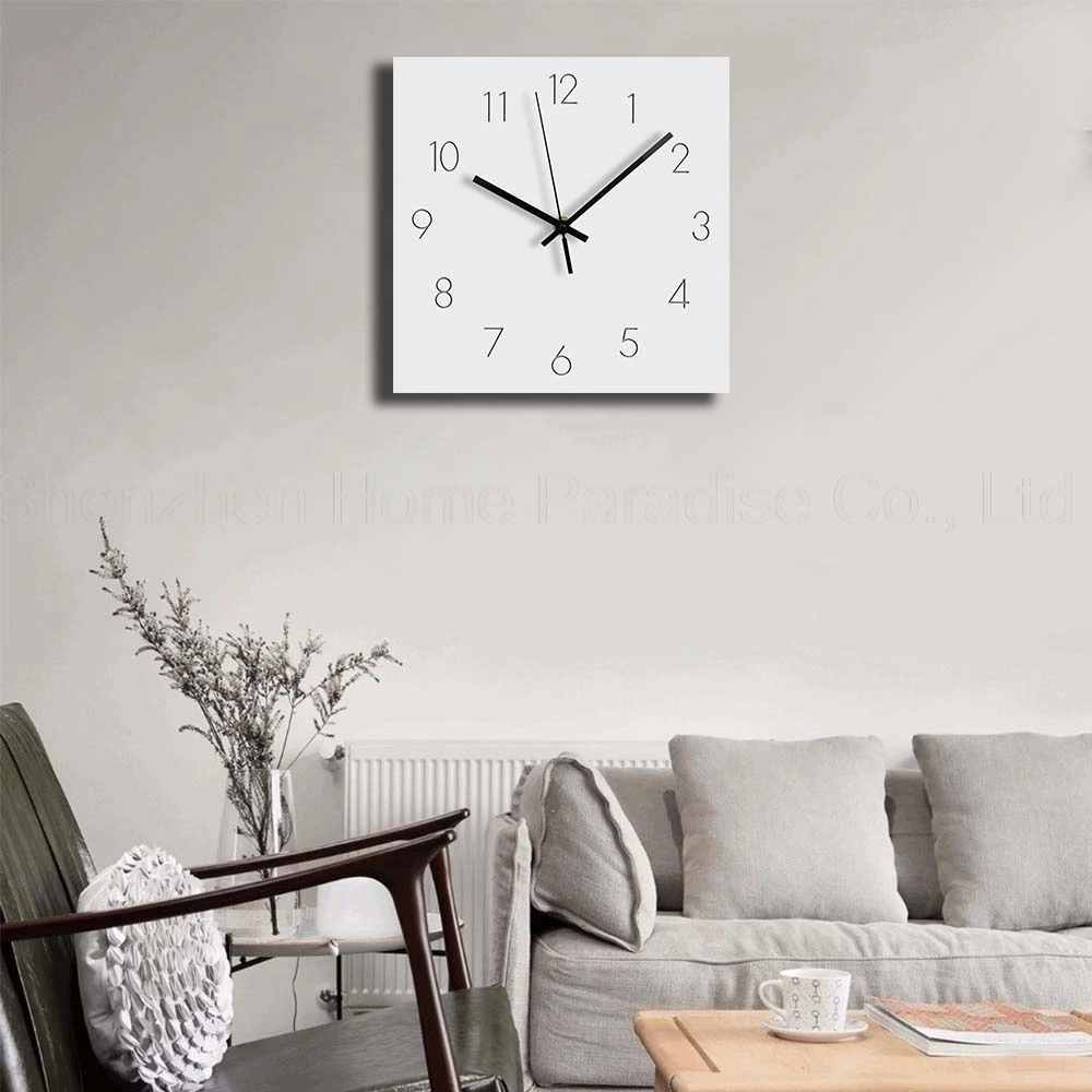 US $21.83 Large Wooden Wall Clock Modern Design Silent Digital Clock Square Living Room Wood Hanging Wall Clocks Home Decor 12 Inch