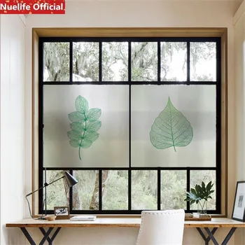 

Green plant leaf frosted electrostatic glass sticker bathroom living room bedroom kids room opaque custom size pvc window film