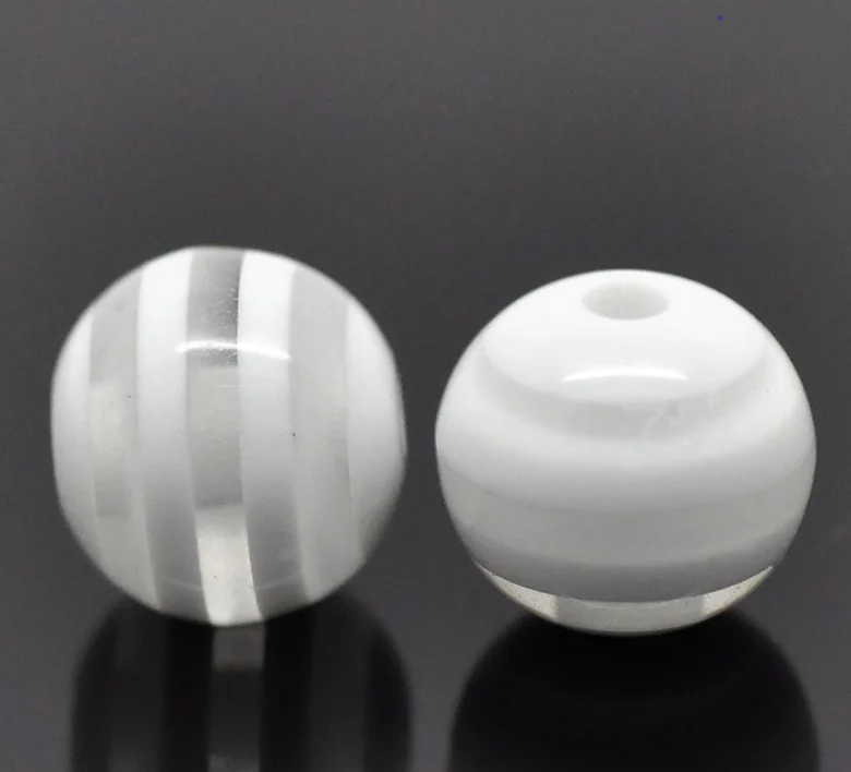 DoreenBeads 100 шт белые полосатые круглые бусины-разделители из смолы 10 мм (3/8 &quot) (B18608)