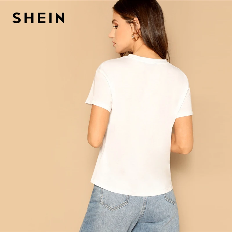 SHEIN Футболка С Текстовым Принтом Элегантные Летние Женские Топы С Коротким Рукавом