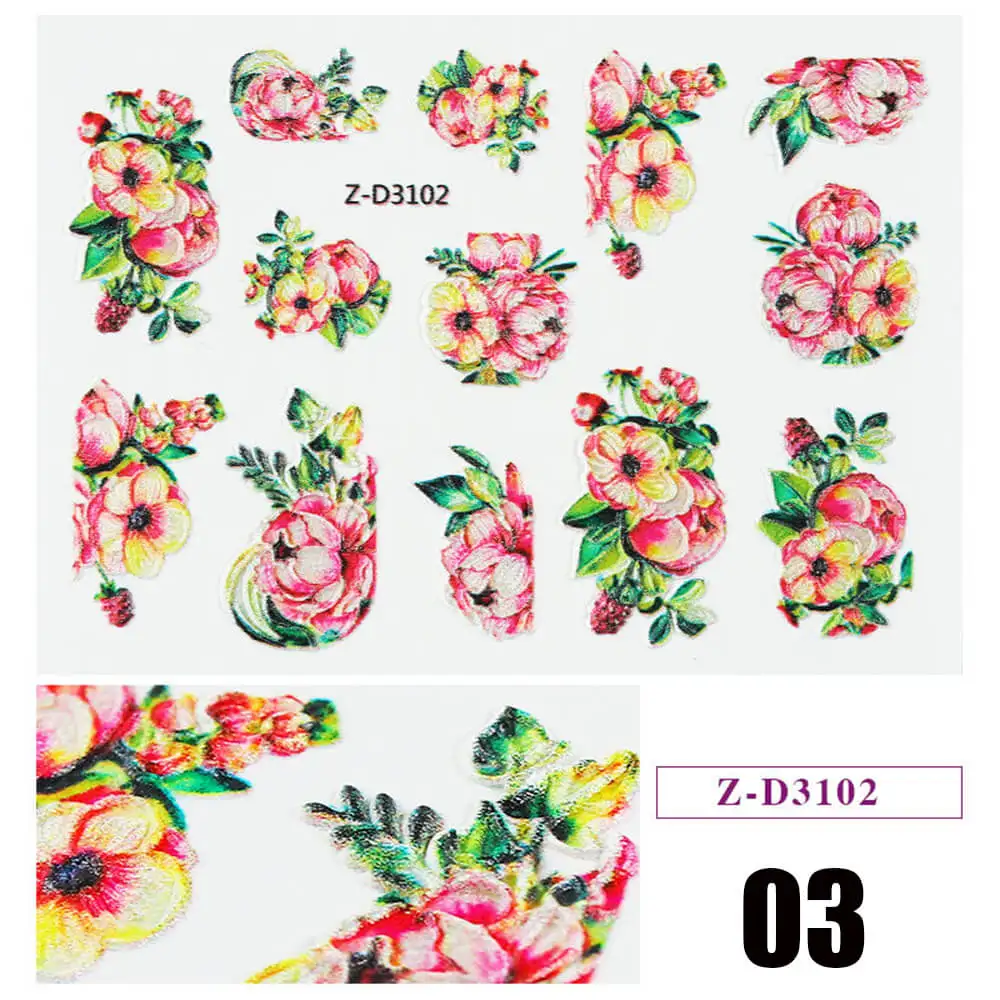 1pc 5D Acrylic Engraved Flower Nail Sticker Embossed Flower Water Decals Empaistic Nail Water Slide Decals 22 Styles DIY Nail Ar - Цвет: 03