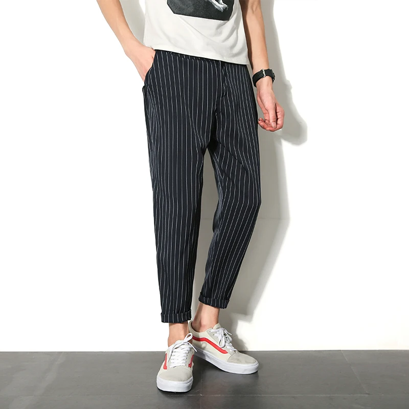 

Casual Fashion Ankle-Length Pants Men Trousers Hip Hop Striped Pants Men Sweatpants Japanese Streetwear Men Pants 2019 Summer