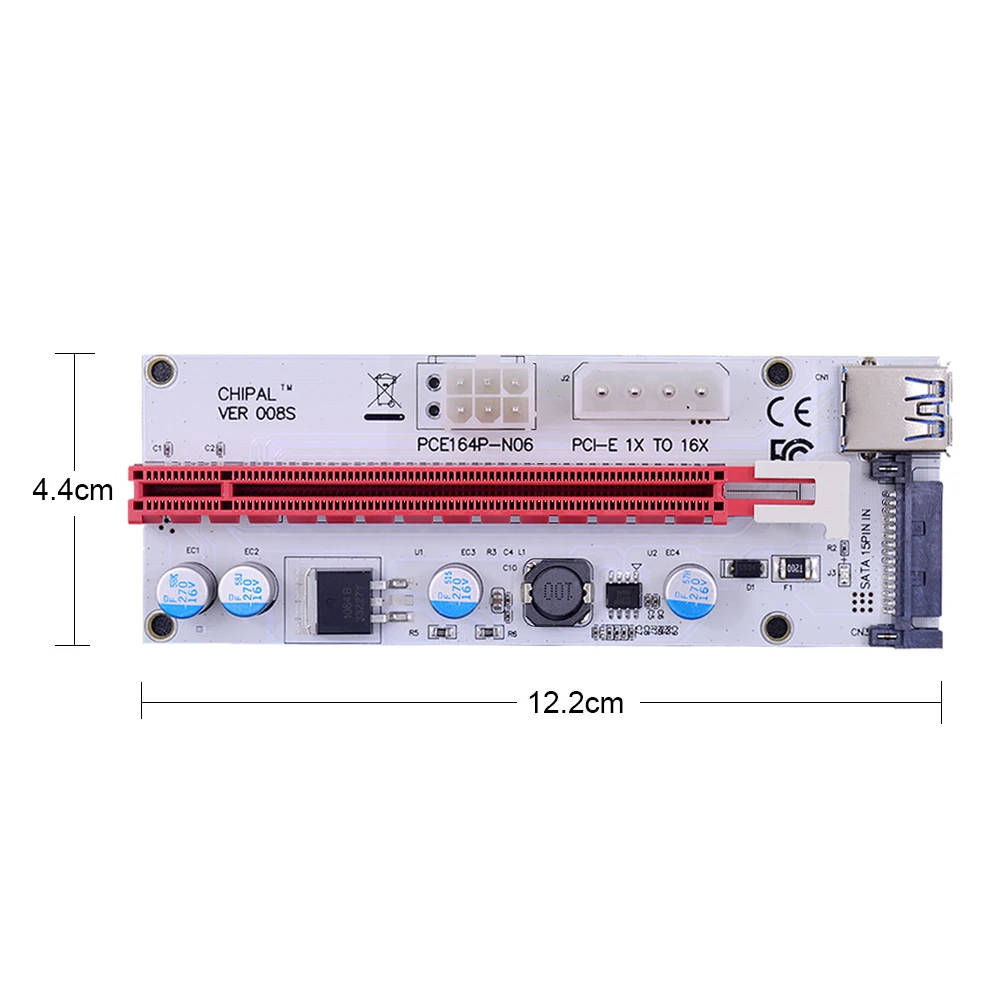 CHIPAL 10 шт. VER008S 60 см PCI E Райзер карта 008S Express PCIE 1x к 16x адаптер 4 контактный 6 SATA Power для