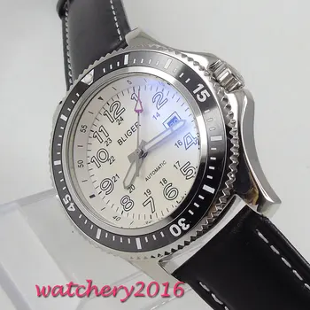 

44mm Bliger White Dial Rotating Ceramic Bezel Date Window Stainless steel Case Luminous Luxury Automatic Movement men's Watch