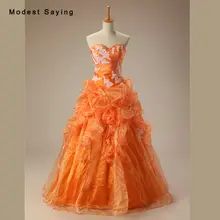 Cosecha de Naranja y Marfil vestido de Bola Del Cordón Vestidos de Noche 2017 con Volantes de La Falda de Las Mujeres Formales Del Partido Prom Vestidos robe de soiree