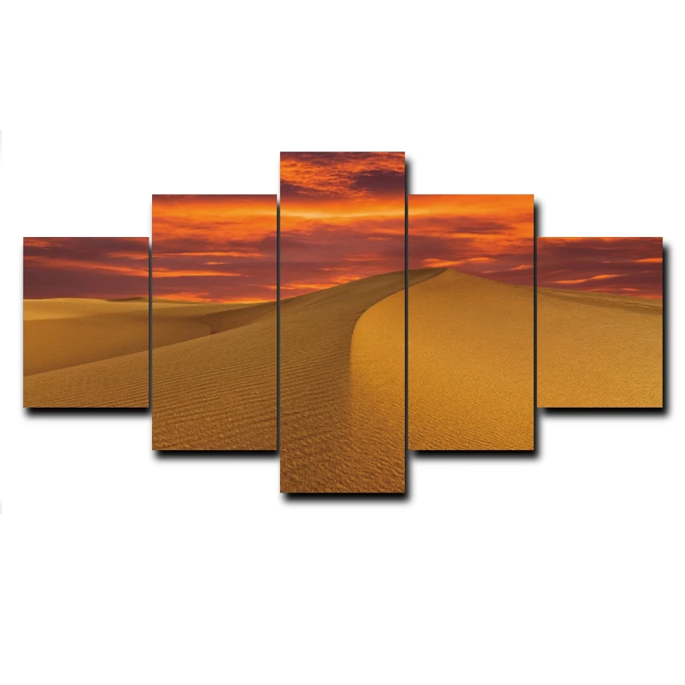 

Laeacco 5 Panel Sand Desert Wall Art Natural Landscape Posters and Prints Canvas Painting Calligraphy for Living Room Decoration