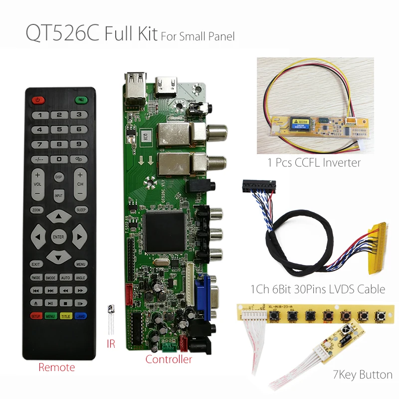 

QT526C V1.1 Digital Signal DVB-S2/T2/C ATV LCD Driver Board Dual USB Russian T.S512.69+7Key + 1ch 6bit lvds cable +CCFL inverter