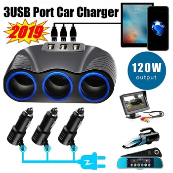 

3 USB Car Charger 12V/24V 3-Socket Car Cigarette Lighter Adapter Splitter 3.1A Output Power Auto Interior Parts Car Accesories