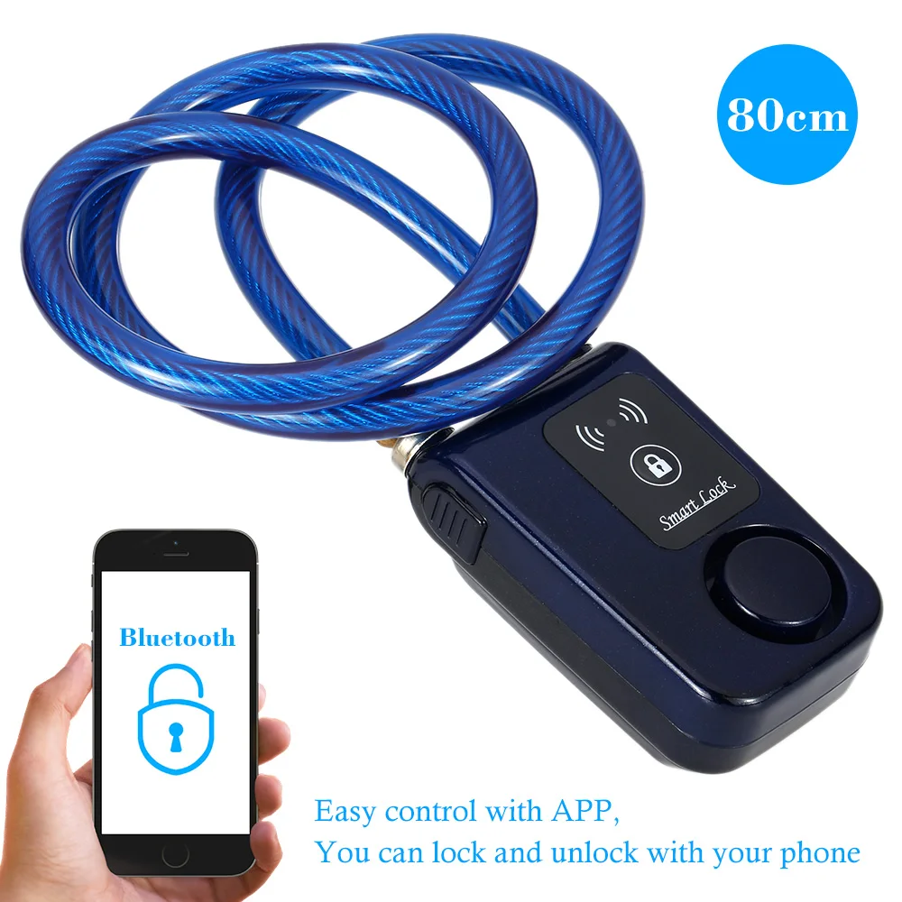 bilder für 80 cm Bluetooth Sperr Drahtseil Smart Lock Anti-diebstahl-alarm Keyless Telefon APP Control Wasserdichte 110dB Alarm Fahrradschloss bilder für 80 cm Bluetooth Sperr Drahtseil Smart Lock Anti-diebstahl-alarm Keyless Telefon APP Control Wasserdichte 110dB Alarm Fahrradschloss