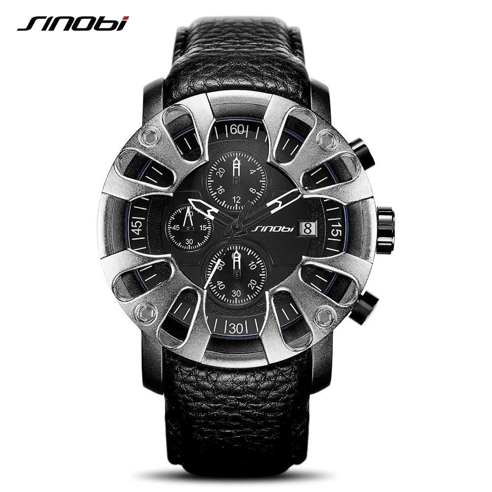 

SINOBI Eagle Claw Watches Clock Men's Leather Watchband Shock Quartz Wristwatch Top Brand Luxury Hours