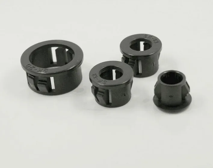200PCS/1LOT Black Nylon Snap Bushing Cord Buckle-Type Protective Coil Wire Ring Grommet Cable Hole Plug SB-10 13 16 19 22 26 30