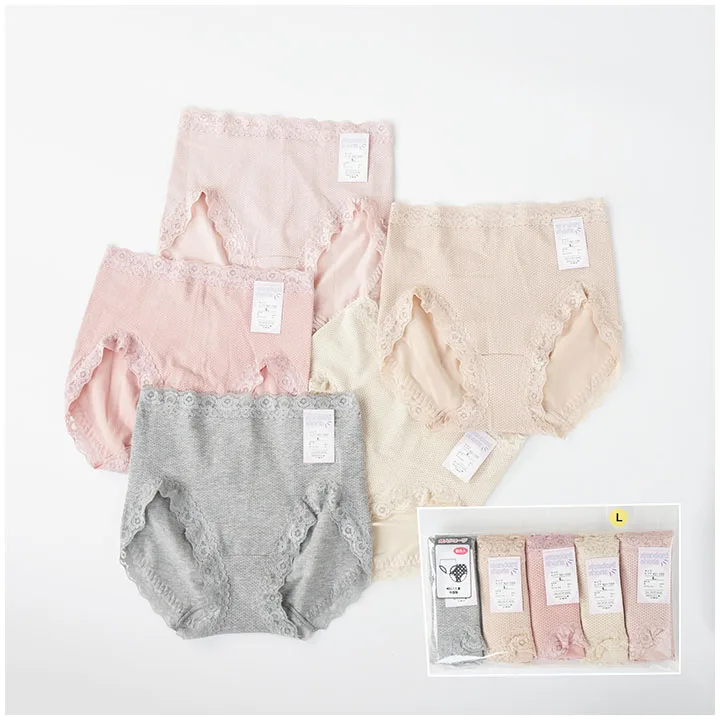 

Women Japanese Style Lace Hemming Comfortable Soft Cotton Underpants Briefs 5 Pieces