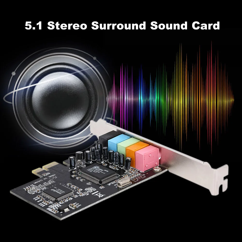 

PCI-E Express Card 5.1 Sound 5 Port Sound Card Stereo Surround Sound Card for Desktop Computer Black