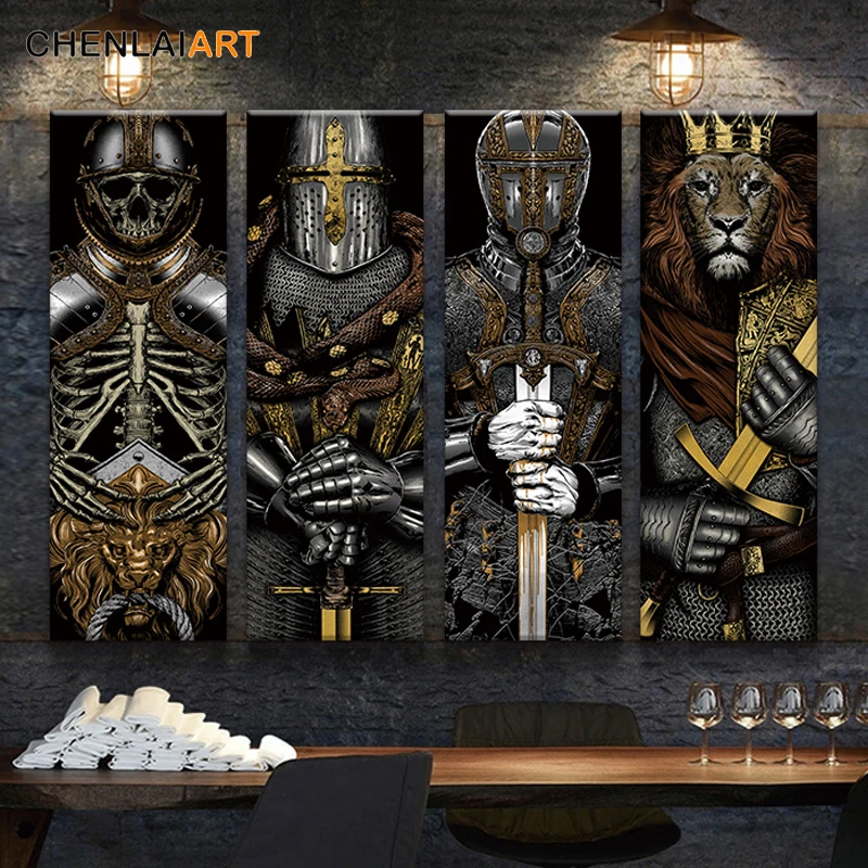 

Canvas Painting Wall Art Modern Anime Knight Warrior Industrial Wind Picture Printed On Canvas Poster For Living Room No Frame