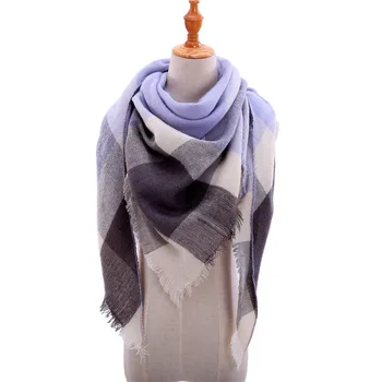 

10pcs Fashion winter warm Plaid Triangle Cashmere scarf women Striped Blanket knitted shawl and Wraps Pashmina Female foulard