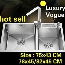 Ручная кухонная ручная раковина двойной паз общий vogue 304 нержавеющая сталь Горячая 75x43/78x45/82x45 см