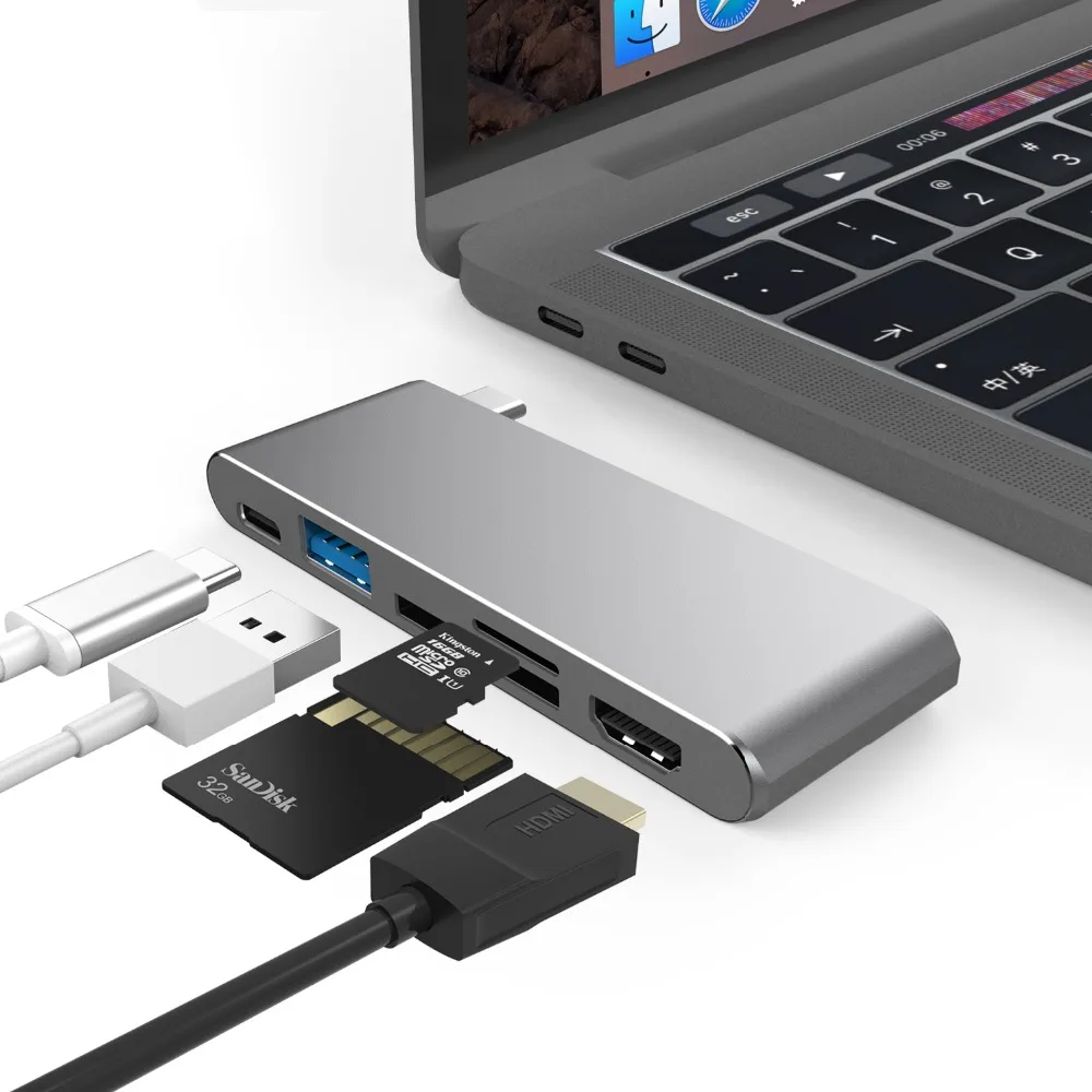 JZYuan USB C концентратор HDMI 4K видео 3 0 SD TF кардридер с зарядным портом Type 1 хаб для Macbook