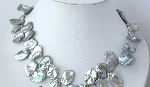 

Miss charm Jew1474 big 18" 20mm baroque gray keshi reborn pearl necklace NEW