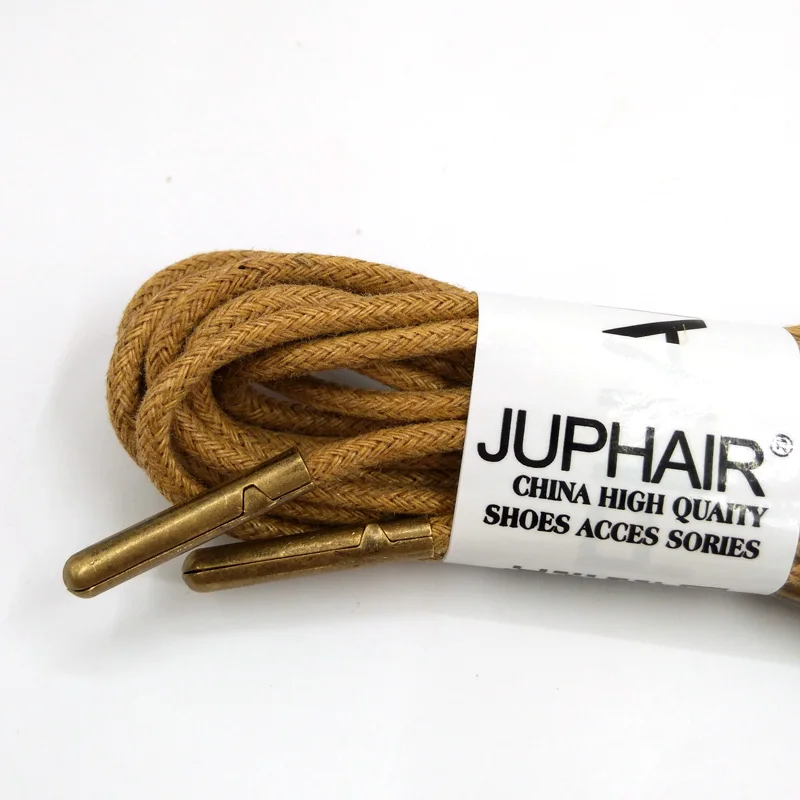 1-12 Pairs Khaki High Quality Unise Laces Waxed Round Shoelaces Sneaker Solid Polyester Twisted Boots Shoes Metal Head Shoelaces