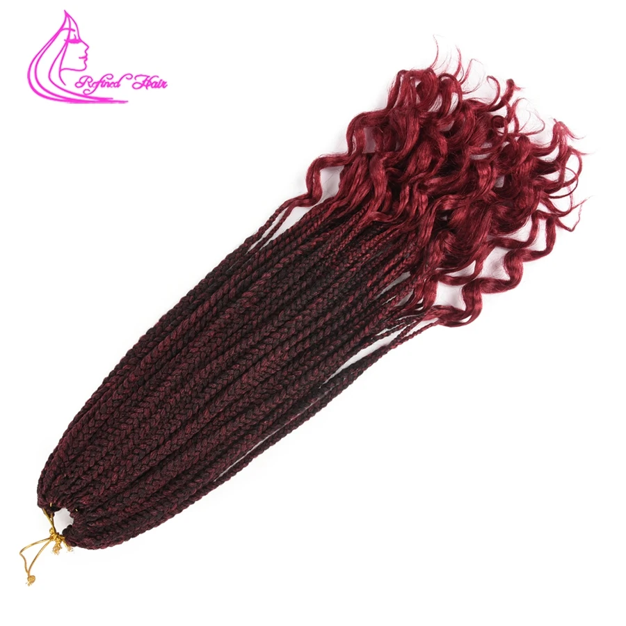 

Refined Hair Handmade Crochet Box Braids Deep Curly End 18Inch Ombre Burgundy Synthetic Braiding Hair Extensions 22Strands /pc