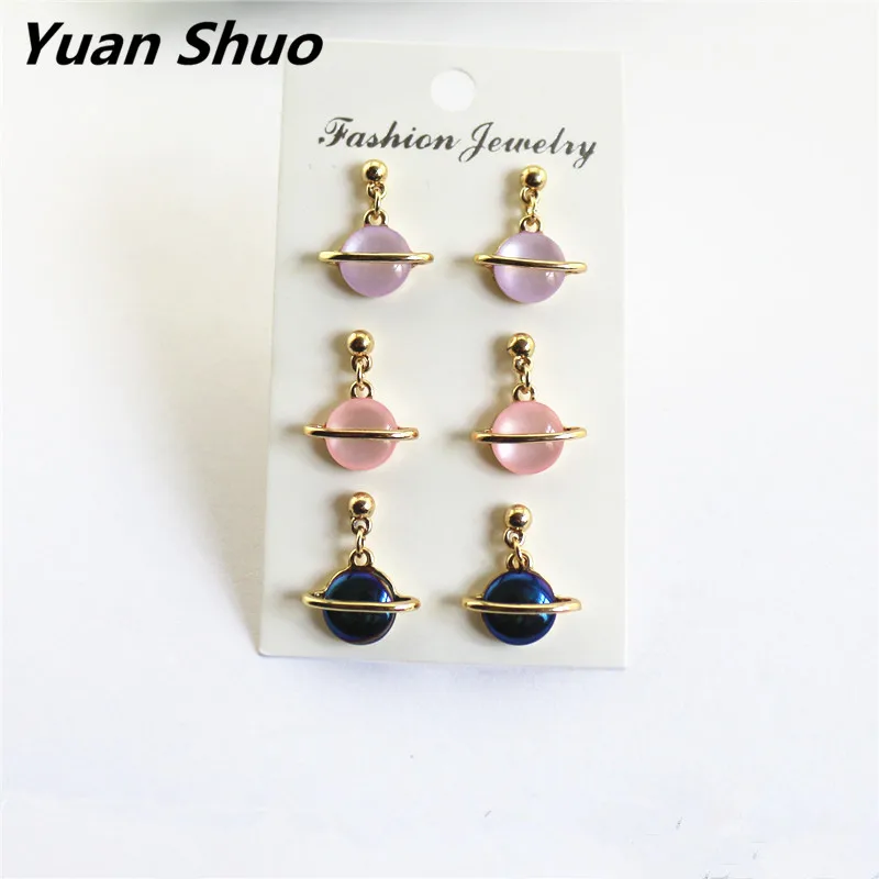 

One card 3 pairs earrings alloy inlay Opal female symmetrical couple earrings holiday gift Free Shipping