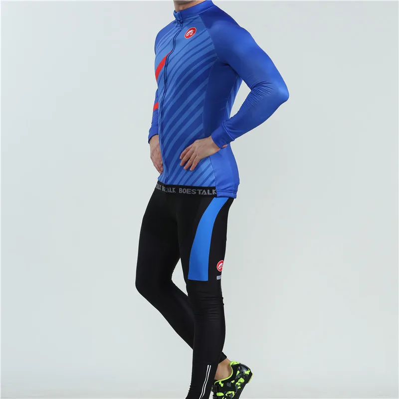 Winter sports cycling jersey set Classic stripe fleece warm bike clothes triathlon suit BOESTALK bicycle swimwear roupa ciclismo