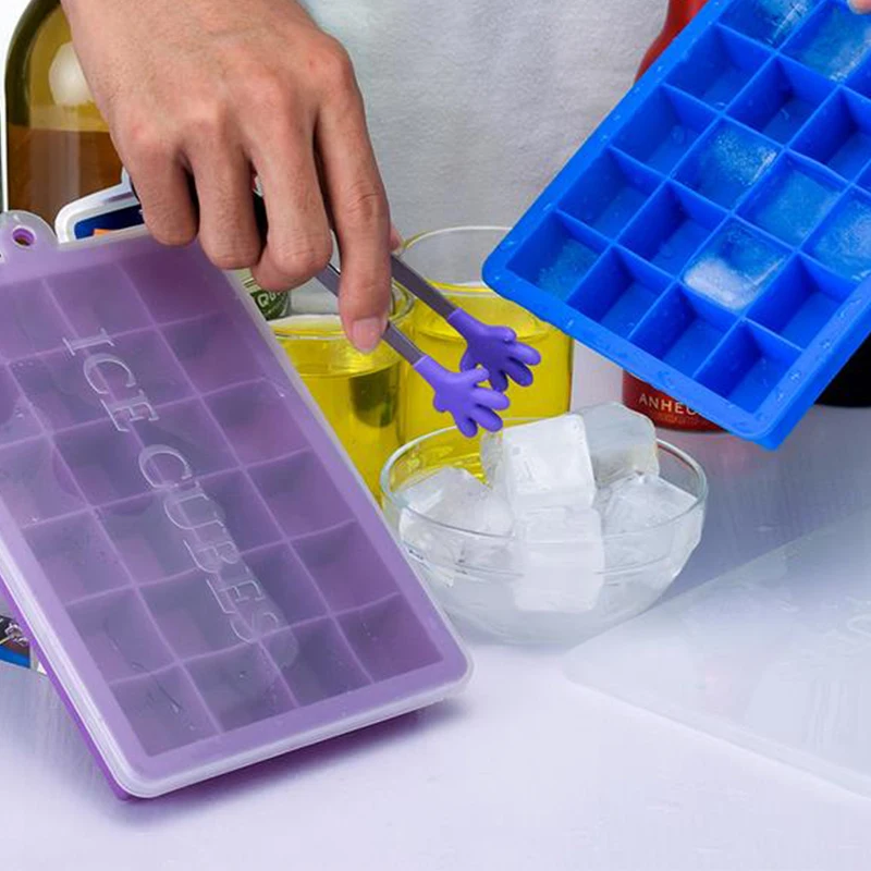 Еда Класс 24-отверстие силиконовые Ice ковш с крышкой ведро льда площади Ice Box Модель Кухня инструменты