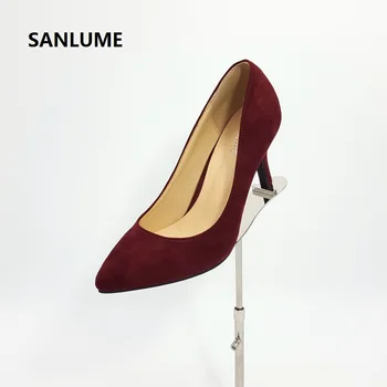 

Brand SANLUME Women Suede Pumps Shoes High Quality Shoes Classic Black Red Wedding high heels Shoes for Office Ladies Drop ship