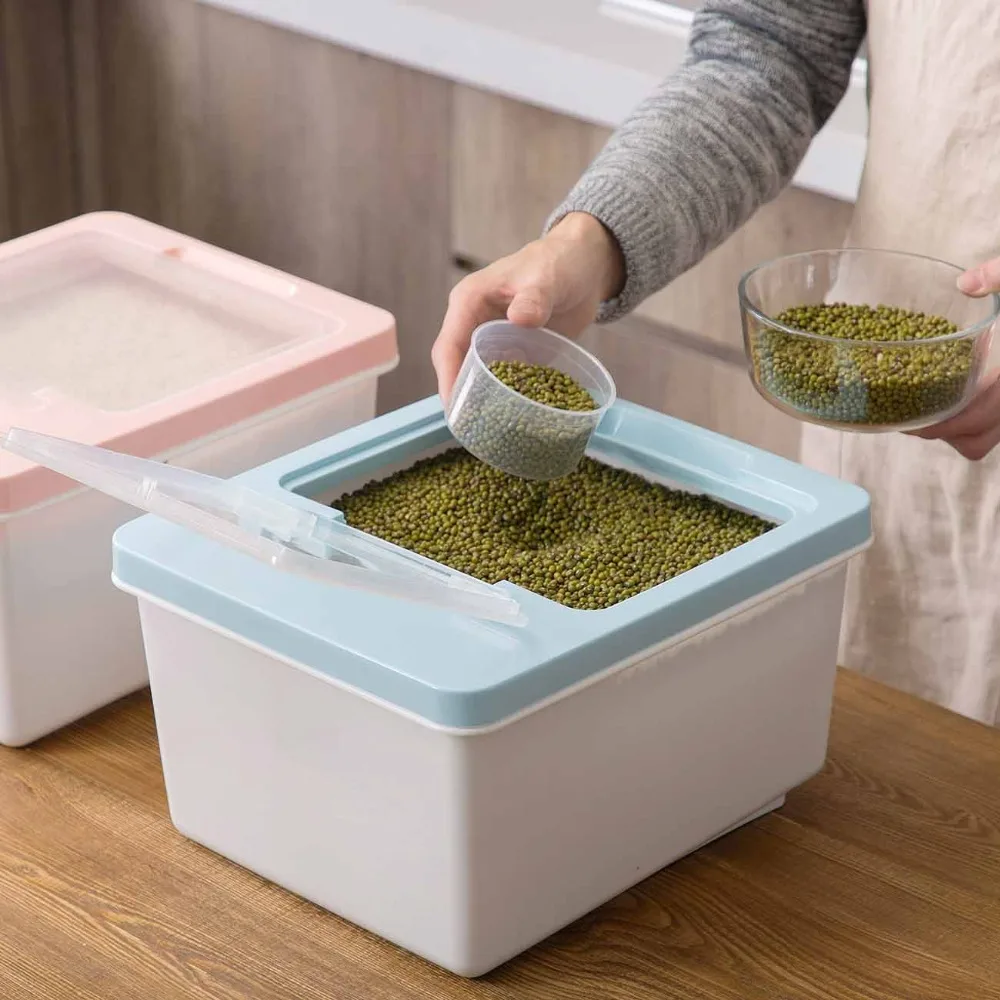 

Kitchen Rice Storage Box Grain Container Case Large Sealed Plastic Flour Rice Box Bin Dustproof Waterproof Kitchen Organizer