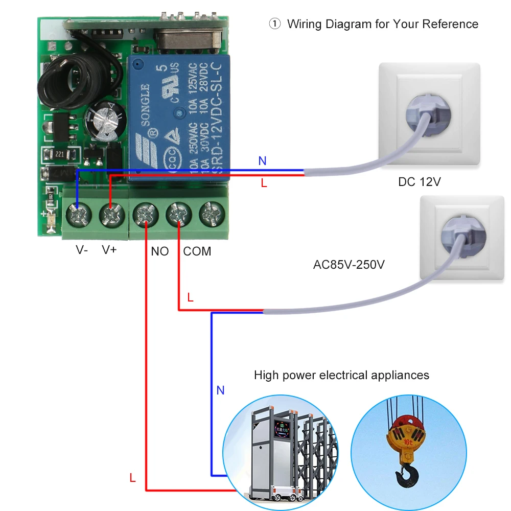 Universal 433Mhz Wireless Remote Control Switch DC 12V 1CH Relay Receiver Module+ RF Transmitter Remote Lights Smart Home