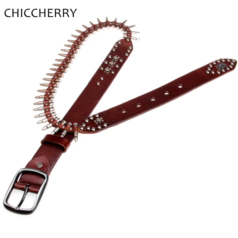 Cool Punk Skull Bullets Rivet Designer Belts Men High Quality Black